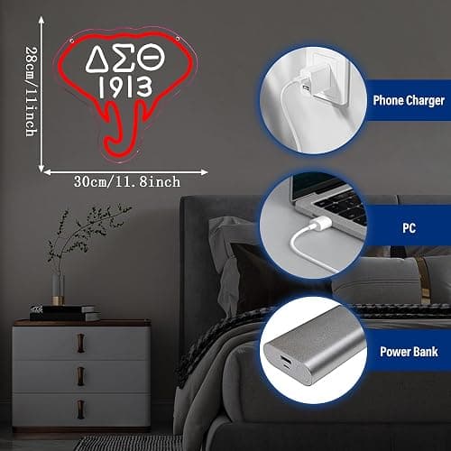 Gippro 1913 Sorority Neon Sign, Dimmable Led Red Elephant Sorority Neon Lights for Wall Decor, Led Sign Greek Letters USB Powered 1913 Sorority Gifts for Party Female Friend Gift(11.8 * 11in) thumbnail 5