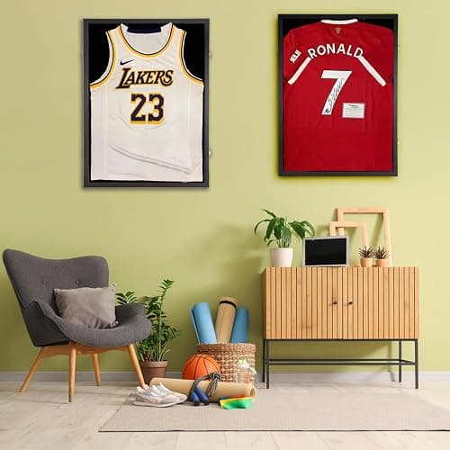 Jersey Wooden Frame Display Case -Shadow Box with 98% UV Protection Acrylic and Hanger for L or XL Baseball Basketball Football Hockey Sport Shirt and Uniform Gifts for Men (Black, 1 Pack) thumbnail 2