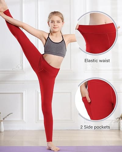 Stelle Girls' Athletic Leggings Kids Dance Running Yoga Pants Workout Active Dance Tights with Pockets thumbnail 4