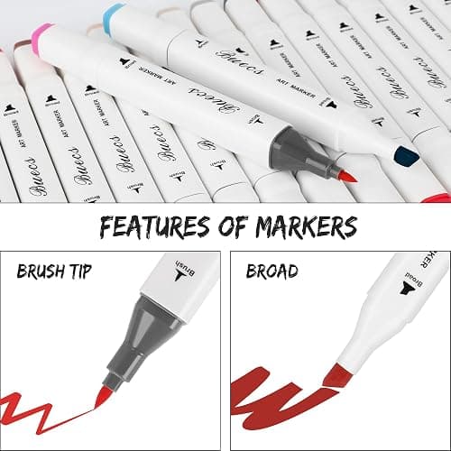 Buecs Alcohol Markers Brush Tip: Double Tipped Art Marker, 80 Count, suitable for Adults Artists Painting, Coloring Drawing Sketching, Multicolor thumbnail 3
