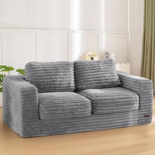 MAXYOYO Giant Bean Bag Chair for Adults, Upholstered Loveseat Floor Sofa with Pillows and Armrests, Large Bean Bag Sofa Plush Chair Bean Bag Couch for Bedroom Living Room, Grey - Loveseat - Grey