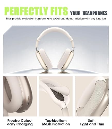 Seltureone 4 in 1 Case Cover Compatible with AirPods Max Headband/Ear Cups/Ear Pads Cover, All-Round Protection Soft Silicone and Clear TPU Headphone Case for AirPods Max - Starlight thumbnail 4