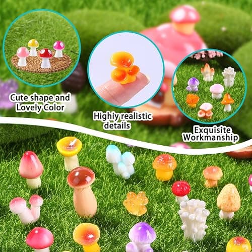 DIYDEC 80pcs Mini Resin Mushroom 80 Style Miniature Mushrooms Figures to Hide Small Tiny Resin Mushrooms Bulk for Dollhouse Decor Micro Fairy Garden Landscape Aquarium Tiny Party Favor Toys thumbnail 4