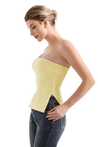 SUUKSESS Women Double Lined Going Out Trendy Tube Tops Side Split Sexy Tank Tops thumbnail 6