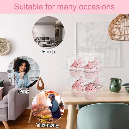 MUXHEL 50 Pcs Cupcake Boxes 4 Count, Clear Plastic Cupcake Container Stackable, Deep Cupcake Carrier Holder Box for Carrying Cupcakes thumbnail 6
