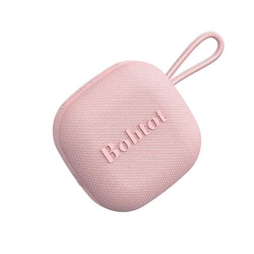Bobtot Portable Wireless Bluetooth Speaker, IPX7 Waterproof Speakers with 16H Playing Time, Loud Stereo Sound, Built-in Mic, TWS, Small Size with Carry Lanyard, Pink - Image 1