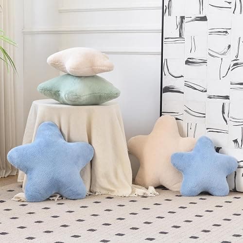 Xiashrk Star Pillow, Decorative Throw Pillows for Bed Couch, 15" Star Shaped Pillow Plush Floor Cushions Room Decor Pillow with Faux Rabbit Fur for Sofa Bedroom Living Room (Beige, 15" x 15") thumbnail 4
