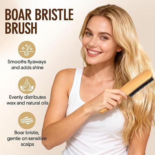 Boar Bristle Slick Back Hair Brush for Smooth Flyaways, Frizz, Sleek Ponytail, Buns and Edge Baby Hair, Teasing | Hair Comb, Edge Brush, Teasing Brush Styling Accessories for Girls, Kids, Women & Men thumbnail 3