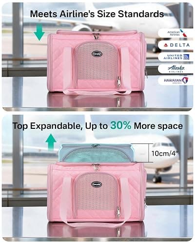 CarryTip Cat Carrier Airline Approved 17x11x9.5 Inches, Top Expandable Soft Sided Pet Travel Carrier for Cats & Small Dogs, Fits Under Airline Seat with Locking Zippers, Pink thumbnail 6