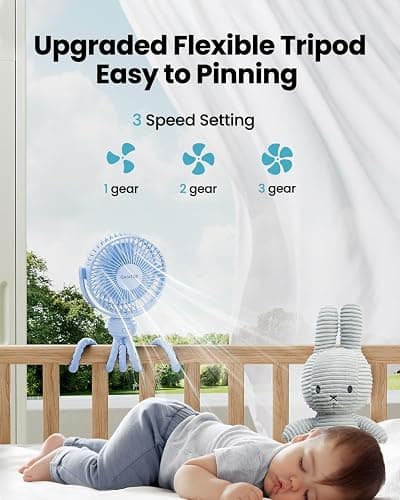 Gaiatop Mini Portable Stroller Fan, Battery Operated Small Clip on, Detachable 3 Speed Rechargeable, 360° Rotate Flexible Tripod Better Cooling for Car Seat Crib Treadmill Travel Blue thumbnail 4