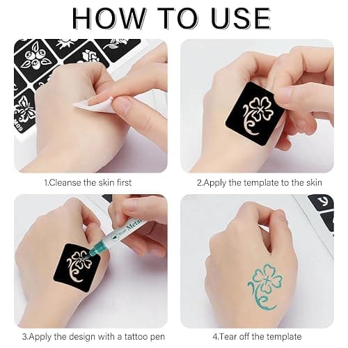 12 Temporary Tattoo Stencils,142 PCS Henna Stencils Reusable Tattoo Stencils for Face Body Art Painting for Women Men Adults Kids thumbnail 4