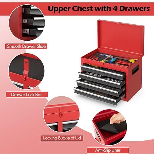 IRONMAX Rolling Tool Chest, Lockable 5-Drawer Tool Cabinet w/Side Slot & Universal Wheels, 2 in 1 Detachable Tool Box Storage Organizer for Garage Workshop Auto Shop thumbnail 5
