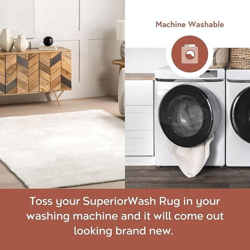 nuLOOM 4' x 6' Cozy Plush Area Rug, Machine Washable, Non-Slip, Soft Fluffy Shag Carpet for Living Room Bedroom Kids Room Nursery Home Decor, Loni White thumbnail 3