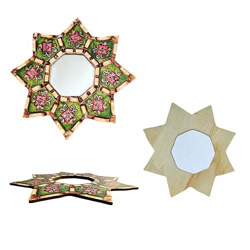 Starburst Decorative Wall Mirror Green Floral Hand-Painted Wooden Frame Shatterproof Acrylic Hanging Mirror Vintage Boho Moroccan Wall Mirror Decor for Living Room Bedroom Entryway Small Accent Mirror thumbnail 4