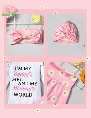 TyeSmo Infant Newborn Baby Girl Clothes Baby Girl Outfits For All Seasons Long Sleeve Snap Romper Pant Sets With Headband thumbnail 4