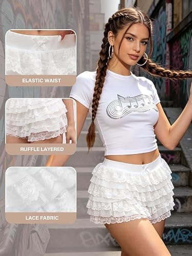 Women Y2K Lace Multi-Layered Bloomers, Lolita Ruffle Shorts, Sexy Short Pumpkin Pants, Elastic Waist Sweet Pettipants thumbnail 4