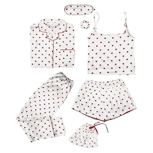 Jamron Mädchen 7PCS Satin Pyjama Set Frühling Sommer Herbst Tops & Kurze Hose Nachtwäsche thumbnail 4