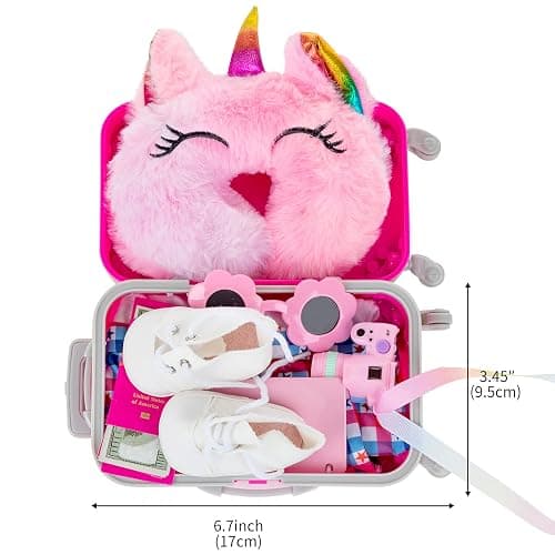 ZQDOLL American 18 inch Doll Clothes and Accessories - Travel Suitcase Play Set Including Suitcase Clothes, Shoes, Sunglasses, Camera, Unicorn Pillow, for 18 inch Doll(No Dolls) thumbnail 6