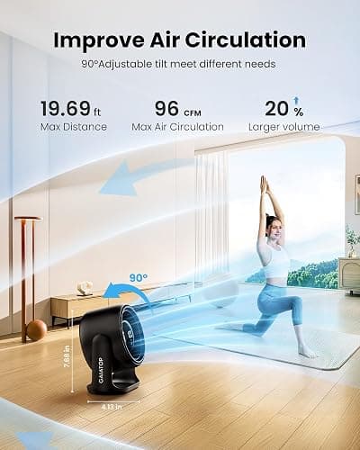 Gaiatop Desk Fan with Touch Control, 4000mAh Battery, 5 Speeds Ultra Quiet Bedroom Fan with LED Display, 90° Tilt, 7.7 Inch USB-C Rechargeable Desktop Fan for Dorm Office Room Home Office, Black thumbnail 7