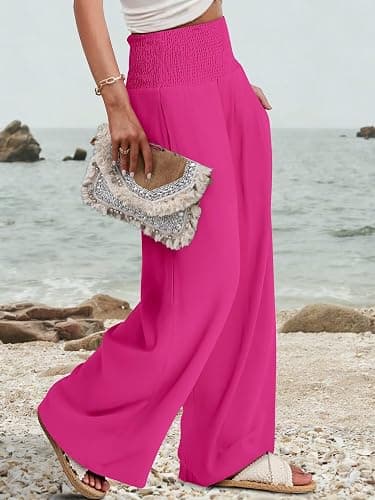 JZC Womens Wide Leg Pants Elastic High Waisted Palazzo Pants Summer Flowy Casual Trousers Beach Travel Vacation Outfits thumbnail 4