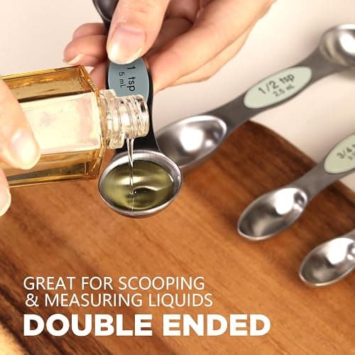ChefAide Pack of 8 Stainless Steel Magnetic Measuring Spoons Set, Dual Sided, Stackable, Adjustable Teaspoon and Tablespoon Measure Spoon with Leveler, Kitchen Gadgets thumbnail 6