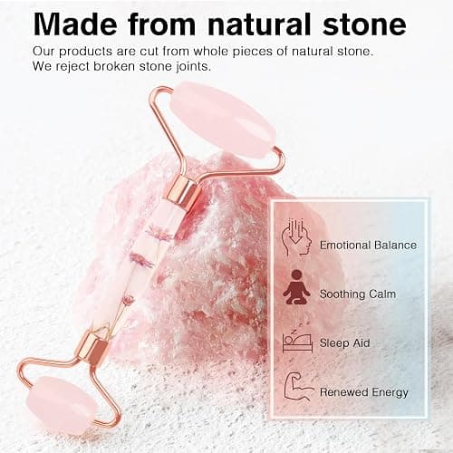 Raffaello Jade Roller - Natural Pink Facial Roller, Redness Reducing Massager for Face, Eyes, Neck - Rose Quartz thumbnail 4