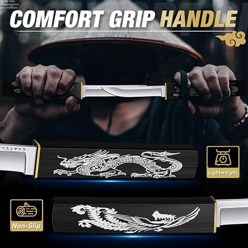 Purple Dragon Tanto Fixed Blade Knife,Outdoor Bushcraft and Survival Knife,Full Tang Outdoor Knives 2 in 1,Ideal for Camping,Hiking-Outdoor Knives Christmas Gift for Men and Women thumbnail 4