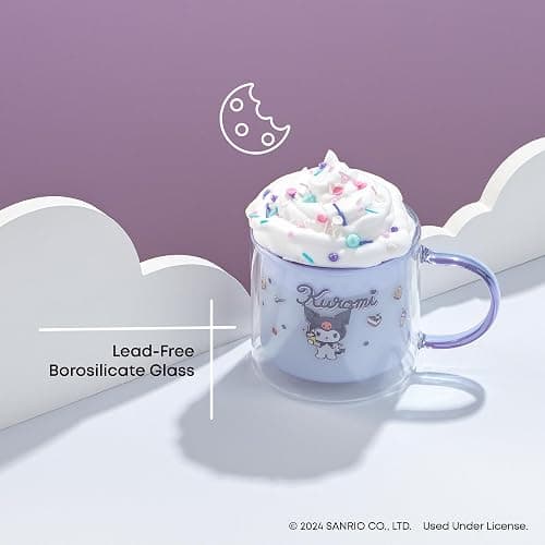 JoyJolt Hello Kitty Double Wall Insulated Coffee Mug ft Kuromi, 13.5 oz Glass Cup, Cute Drinking Glassware ideal for Latte, Iced Coffee, or Tea, Kawaii Hello Kitty Merch, Sanrio Accessories thumbnail 4