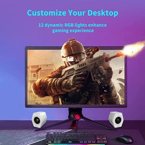 G2000 32W PC Computer Speakers for Gaming Desktop PC Laptop Mac Computer Woofer Speakers Bluetooth USB 3.5mm AUX Inputs RGB Lights Multimedia Speakers White thumbnail 6