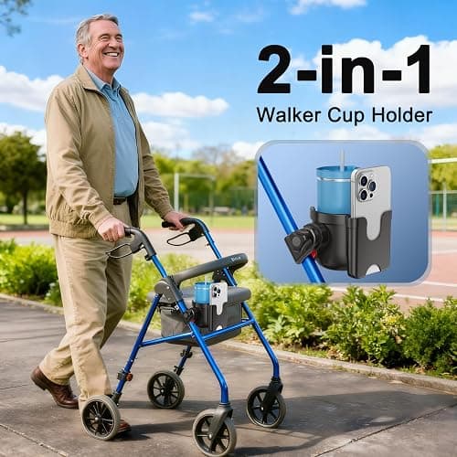 Guiseapue Cup Holder for Walker, Wheelchair Cup Holder with Phone Holder, Rollator Accessories for Seniors & Adults, Drink Holder for Rolling Walker, Wheelchair, Bike, Mobility Scooter, Stroller thumbnail 6