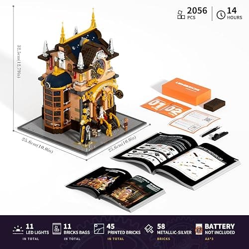 Lumibricks Steampunk Memory Magic Shop Lighting Building-Bricks Set, 2056 Pcs Modular Building from Chrono Custodians Collection Display Set for Adults and Steampunk Lovers thumbnail 2