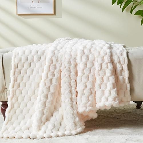 NEWCOSPLAY Super Soft Queen Blanket Ivory Premium Silky Flannel Fleece 3D Clouds Stylish Jacquard Lightweight Bed Blanket All Season Use 350GSM (Ivory, Queen(90"x90")) thumbnail 10