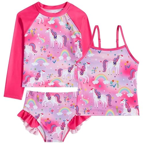 swimsobo Girls 3-Piece Swimsuit Size 3-10Y Bahting Suit Long Sleeve Rash Guard Tankini Sets UPF Sun Protection - Image 1