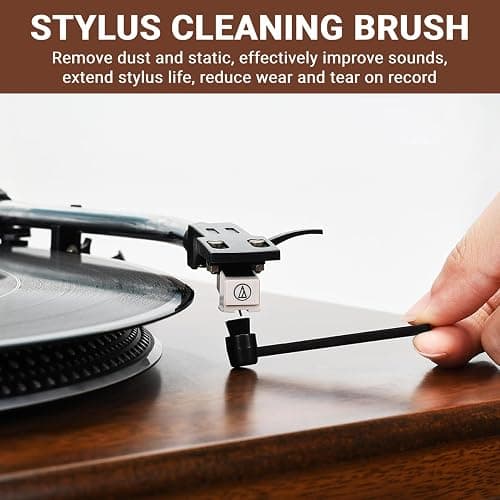 2-in-1 Vinyl Record Cleaning Kit with Stylus Brush - Anti Static Soft Record Cleaning Kit for Albums Record Players - Retro Wooden Handle Record Brush - High Density Microfiber Bristles Vinyl Brush thumbnail 2