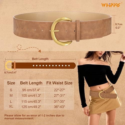 WHIPPY Women’s Wide Leather Belt for Dresses Fashion Casual Laides Thick Suede Belt with Gold Buckle thumbnail 6