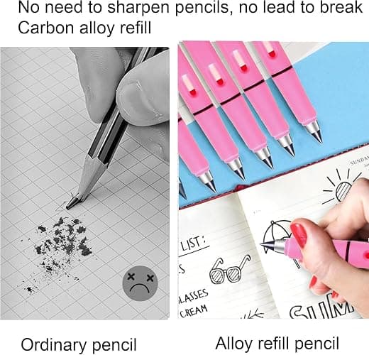XIUSHE 8PCS Pink Infinity Forever Pencils for Writing-0.7mm Infinite Everlasting Metal Inkless Pencils Set,Technology Magic Writing Pencil For School Office Professional Use (Pink,8) thumbnail 7