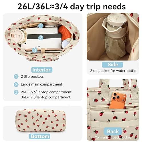 Puffer Tote Bag with Pouch, Women's Lightweight Quilted Shoulder Bag, 15.6"/17.3 Laptop Travel Weekender for Work & Nurses thumbnail 5