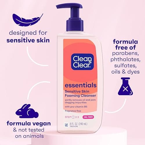 Clean & Clear Essentials Oil-Free Foaming Facial Cleanser, Daily Foaming Face Wash with Pro-Vitamin B5 for Sensitive Skin, Gently Removes Oil & Pore-Clogging Impurities, Fragrance-Free, 8 fl oz thumbnail 3
