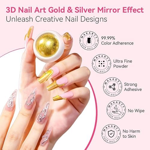 Makartt 3D Gel Nail Art & Chrome Nail Powder Kit: 15g Sculpting Gel for Nail Art DIY No wipe 3D Molding and Metallic Chrome Powder Set for Decoration Manicure Pedicure Use thumbnail 2