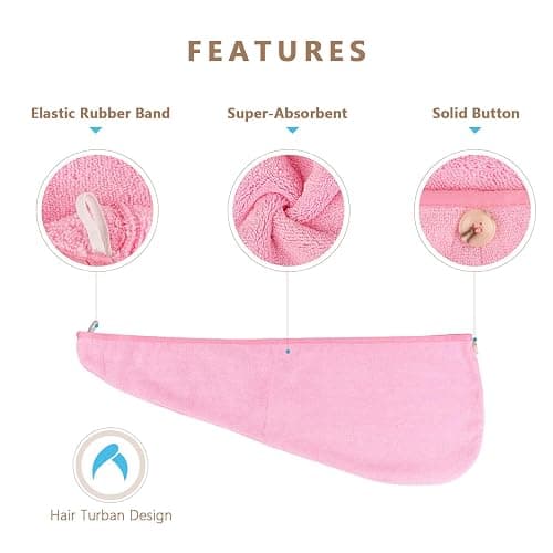 AIDEA Microfiber Hair Towel Wrap, 2 Pack Hair Turbans, Super Absorbent Quick Dry Hair Towel Wrap for All Hair Types Anti Frizz, 26"×10", Pink thumbnail 3