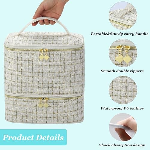 CTWWFS Nail Polish Organizer and Nail Lamp Case, Nail Kit Organizer Holds 30 Bottles (15ml - 0.5 fl.oz) and a Nail Lamp, Nail Polish Carrying Case with Manicure Tools Storage Sections (A-White) thumbnail 5