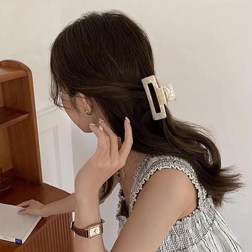 Rectangle Hair Claw Clips for Women - Non-slip Thick Hair Clips Accessories (White) thumbnail 4