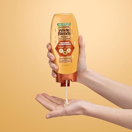 Garnier Whole Blends Honey Treasures Repairing Shampoo, Conditioner + Miracle Nectar Leave-In Set for Dry, Damaged Hair (3 Items), 1 Kit (Packaging May Vary) thumbnail 7