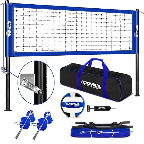 Outdoor Portable Volleyball Net Set with Adjustable Height Steel Poles, Volleyball, Anti-sag Winch System, Pump, Boundary Line, and Carry Bag for Backyard, Beach, Lawn - Image 1