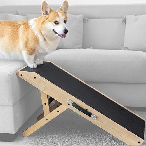 Dog ramp for Couch – Non-Slip, Sturdy Build Foldable Dog ramp – Supports up to 200lbs – Adjustable 7'' to 20'' – Landing Platform Seamlessly Connects – Birchwood Pet Ramp for Small Dogs – Natural - Image 1