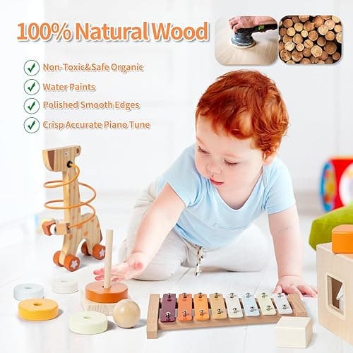 Montessori Toys for 1-3 Year Old, Baby Toys 12-18 Months, Wooden Stacking Rings Toy for Toddlers, Shape Sorting Cube, Xylophone, Preschool Sensory Developmental Educational Toy for Babies thumbnail 6