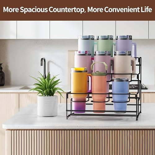 Nuovoware Water Bottle Organizer for Stanley 40 Oz Tumbler with Handle, 3-Tier Stanley Cup Organizer for Cabinet, 9 Bottles Free-Standing Kitchen Tumbler Storage Holder, Easy to Install, Black - Black thumbnail 6