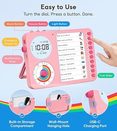 3-in-1 Visual Timer & ADHD Tool for Kids – ADHD Task Timer for Adults with Visual Schedule, Chore Chart & Planning Board for Home, School, Classroom, Work (Pink) thumbnail 6