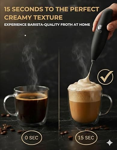Bean Envy Milk Frother, Coffee Stirrers, Frother Wand, Milk Frother Handheld, Frother with stand, Hand Blender for Coffee, Lattes, Cappuccino, Matcha and Hot Chocolate – Kitchen Gifts - Black thumbnail 3