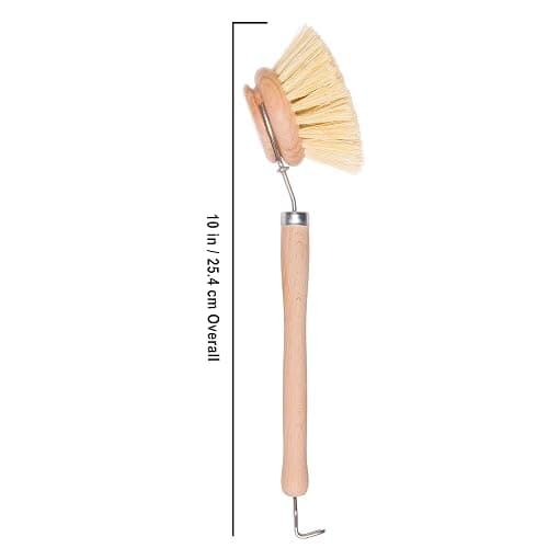 REDECKER 2 Pack Tampico Fiber Bristle 2-Inch All-Purpose Kitchen Dish Scrub Brush with Beechwood Handle - Dish Brush with Hooked Handle for Pots, Pans, and Kitchen Utensils - Made in Germany thumbnail 3